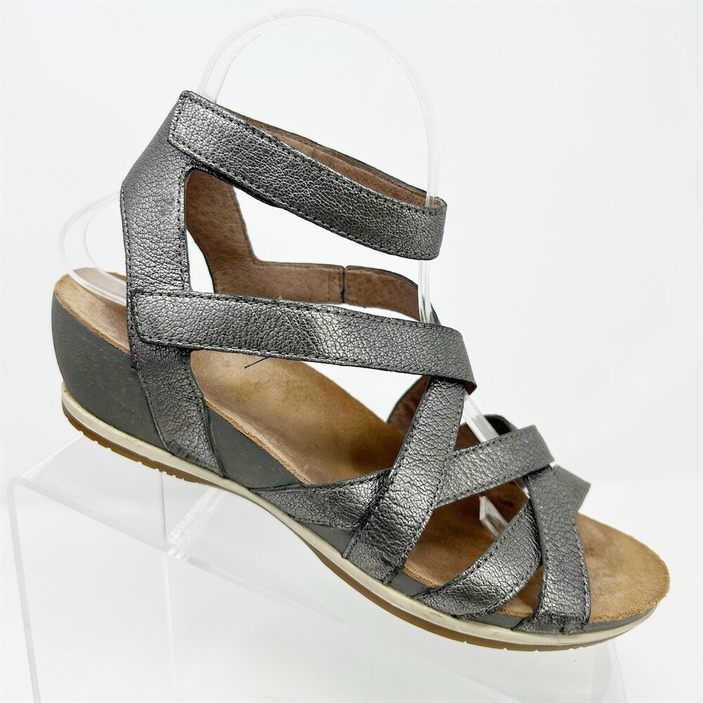 Dansko Veruca Womens Strappy Wedge Sandals Graphite Metallic Hook & Loop 38